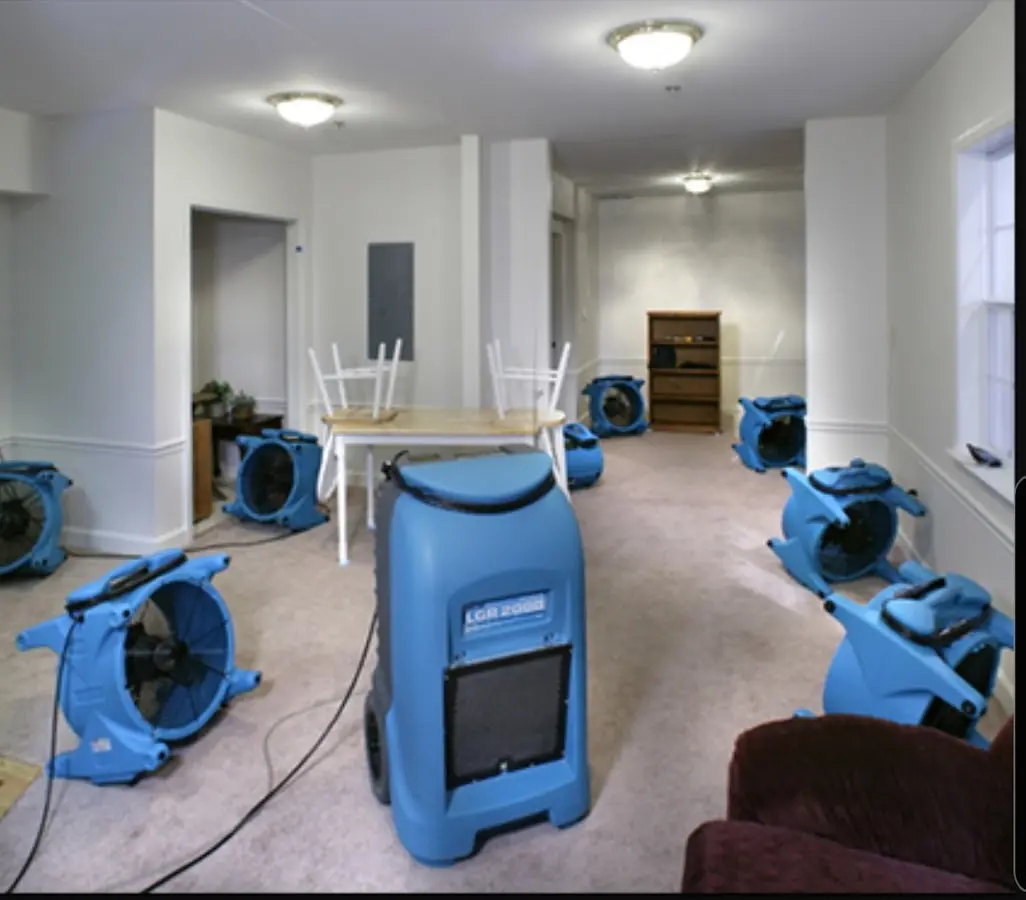 Air movers and dehumidifier setup for Water Damage Restoration in Warrenton